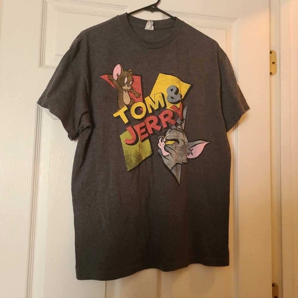 Tom and Jerry Cartoon Gray Men's T-shirt Size L